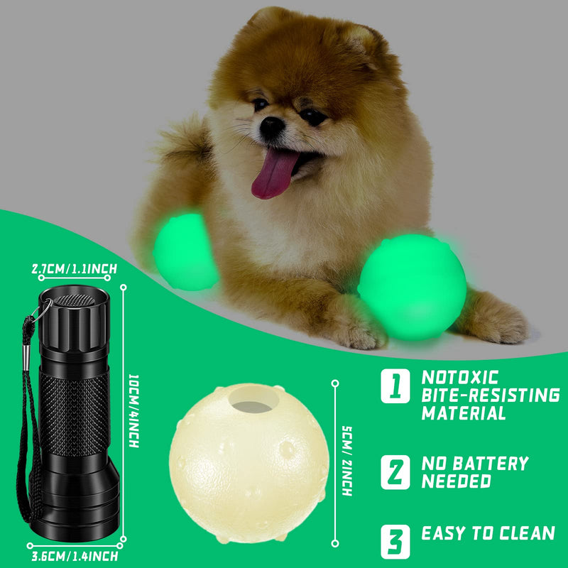 4 Pieces Light Dog Ball Glow in The Dark Rubber Dog Fetch Toy Balls for Large and Small Dogs, with 21 LED UV Flashlight for Nice Glowing Effect in Night - PawsPlanet Australia