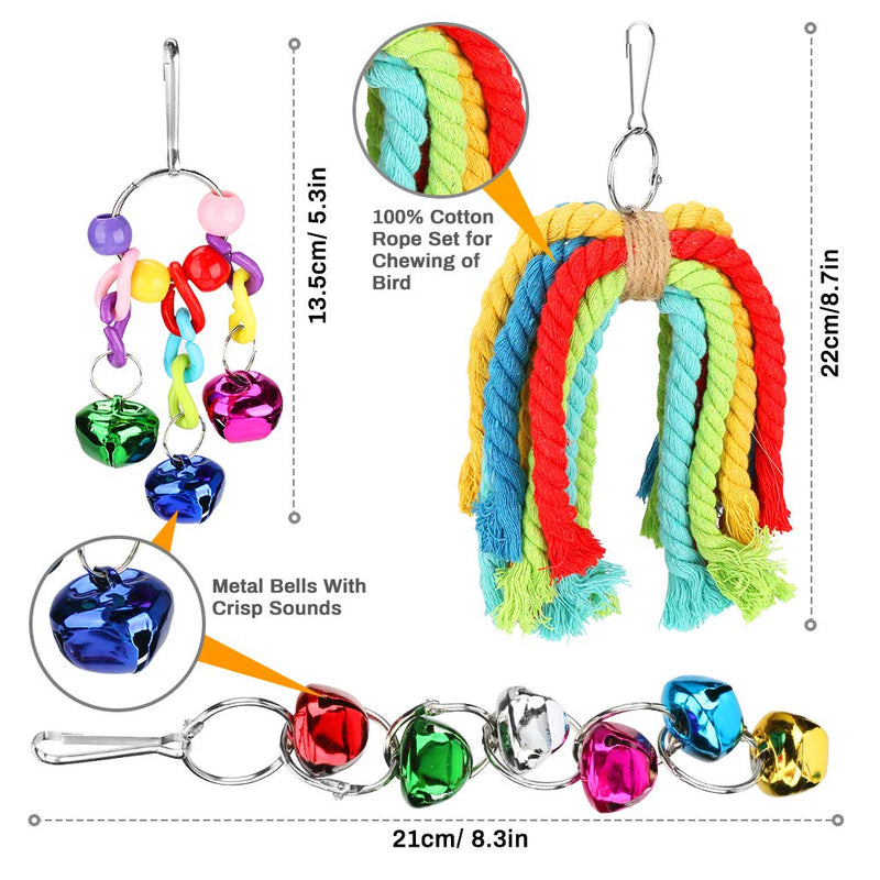 Laelr Bird Cage Toys 8 Pcs Parrot Swing Chewing Toy Set Budgie Toys for Cage Bird Hammock Bell Haning Toys for Conures/Cockatiels/Love Birds/Small Birds - PawsPlanet Australia