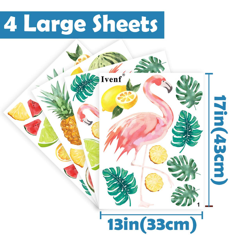 Ivenf Summer Season Decorations Window Clings Decor, Extra Large Flamingo Lemon Decal for Kids School Home Office Accessories Party Supplies Gifts, 4 Sheet 60pcs - PawsPlanet Australia