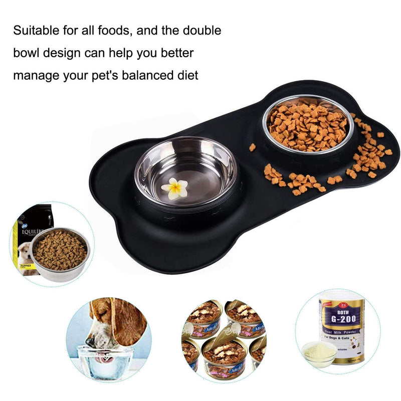 SUOXU Dog Bowl Non Slip Stainless Steel Double Dog Bowls Set , with Non-Spill Silicone Mats Pet Feeding Bowl,for Cat Dog Puppy Food Bowl and Water Bowls(M-14oz/400ml) 400 ml (Pack of 1) Black - PawsPlanet Australia