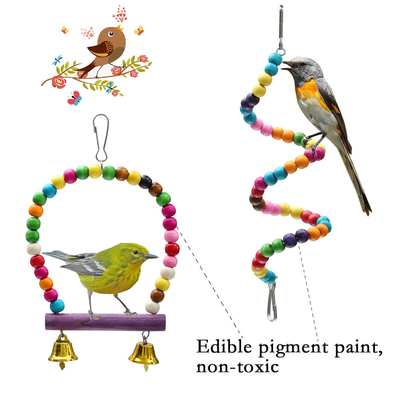 [Australia] - PUTING 13 Pcs Bird Parrot Toys, Include 7 Hanging Birds Cage Toys Hammock Swing Bell and Chewing Toys and 6 Rattan Balls for Small Parrots, Cockatiels, Parakeets, Conures, Love Birds, Finches 