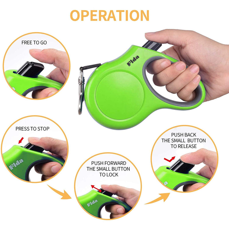 Fida Retractable Dog Leash, 10ft Heavy Duty Pet Walking Leash for X-Small Dog or Cat up to 18 lbs, Tangle Free. One-Hand Brake (X-Small, Green) - PawsPlanet Australia