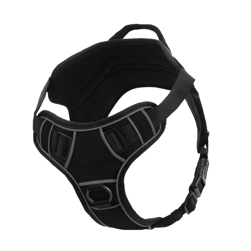 [Australia] - Dogline Quest No-Pull Dog Harness with 3D Rubber ESA Removable Patches Reflective Soft Comfortable Dog Vest with Quick Release Dual Buckles Black Hardware and Handle Girth 25" to 31" 