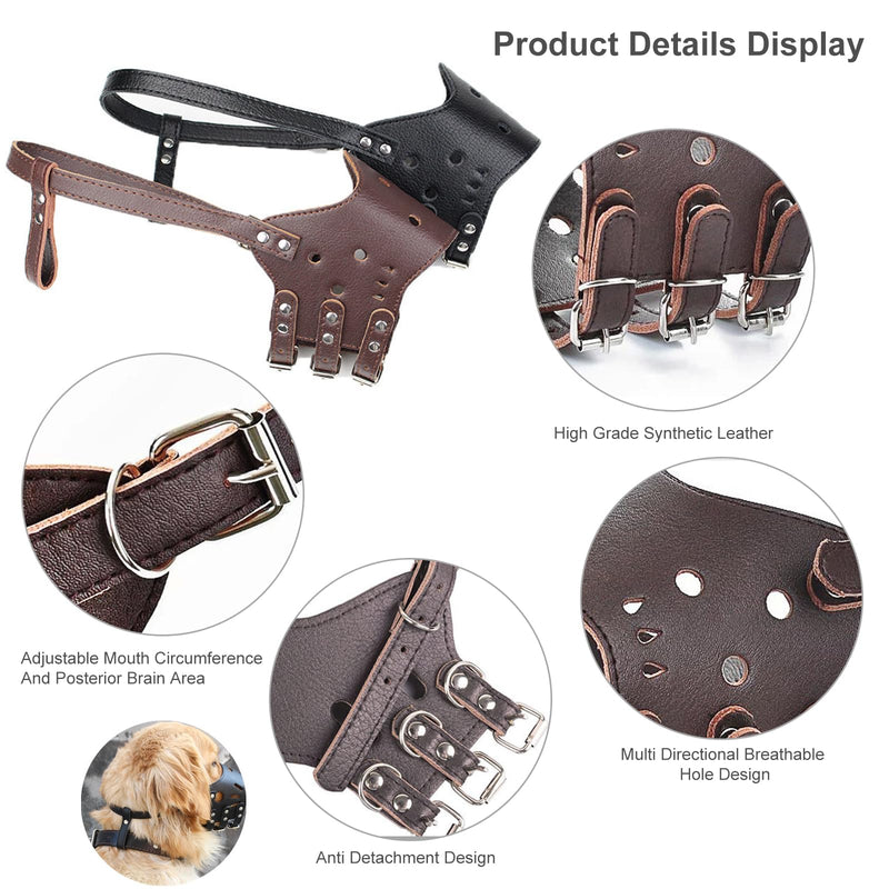 PETCUTE Muzzle Leather Dog Muzzle Anti-barking Dog Muzzle for Large Medium Small Dog XXL Brown - PawsPlanet Australia