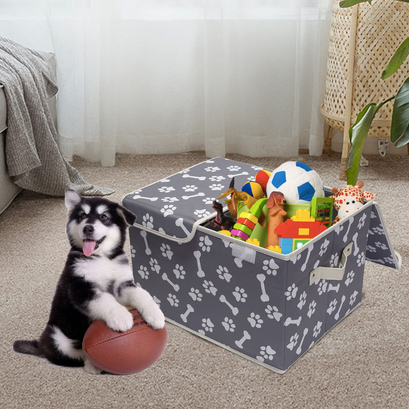 Morezi Large Dog Toy Storage Box with Lid Basket Organizer - Perfect Collapsible Bin for Living Room, Playroom, Closet, Home Organization Bone Paw - PawsPlanet Australia