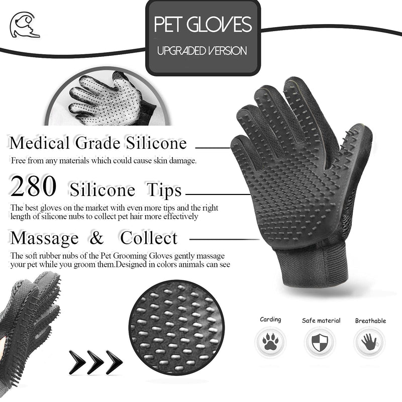 SSRIVER Pet Grooming Glove Hair Remover Brush Gentle Deshedding Efficient Pet Mitt Pet Massage Gloves Left & Right Hand Draw Dog Cat Horse Long Short Fur (1 Right Hand) Black - PawsPlanet Australia