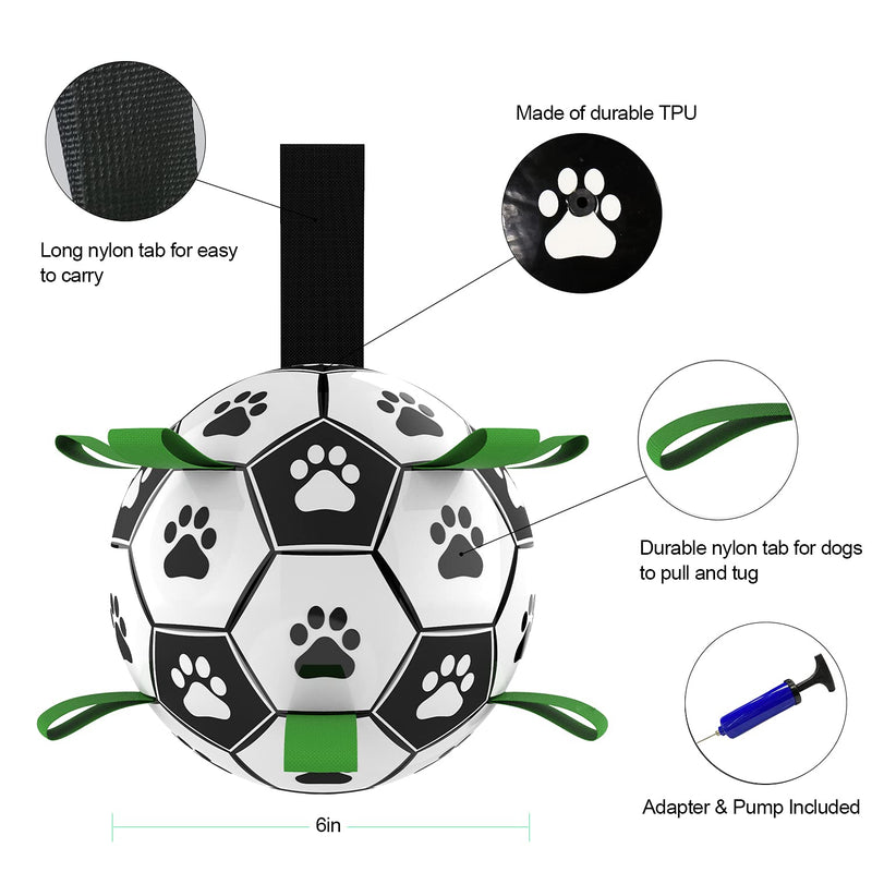 Dog Toys Soccer Ball, Interactive Dog Ball Toy, Dog Toy Tug, Football Puppy Balls with Durable for Small Medium Dogs (6 inch) - PawsPlanet Australia