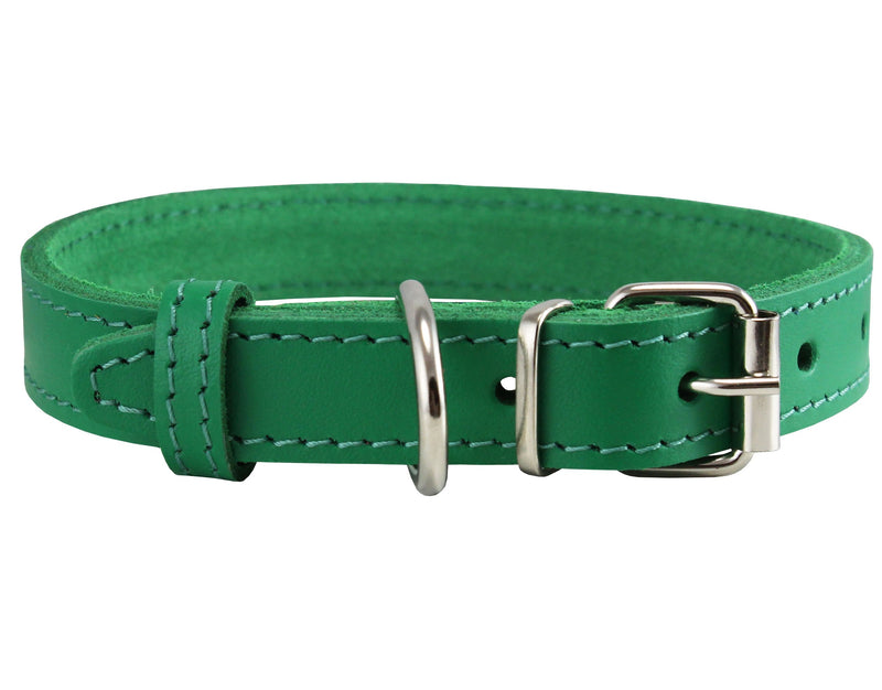 [Australia] - Genuine Leather Dog Collar Green 7 Sizes 13"-16" Neck; 3/4" Wide 