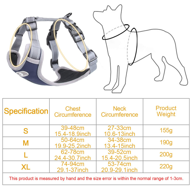 Reflective Dog Harness for Dogs No Choking Adjustable Dog Vest Straps No-Pull Adjustable Dog Harnesses Breathable Harness for Small Medium Large Dog Dark Blue M - PawsPlanet Australia