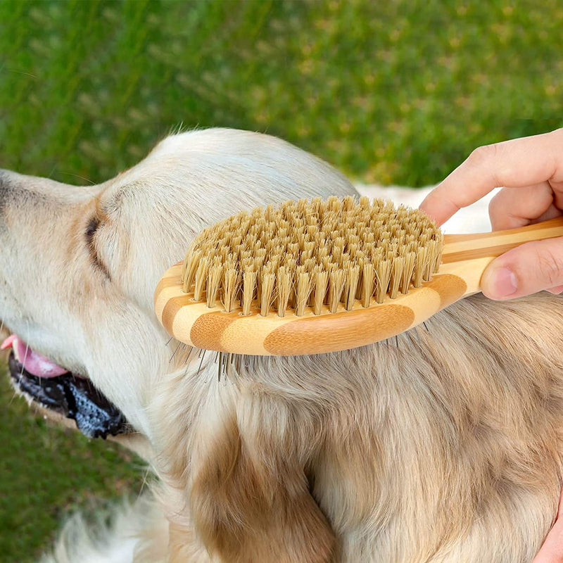 Self Cleaning Brush for Dogs Cats-Pet Slicker Brush Dogs Long Hair-Cleaning Large Dog Brush for Shedding Pet Tangled Hair,Pet Hair Removes Loose Undercoat (Wooden Handle Double Side) Wooden Handle Double Side - PawsPlanet Australia