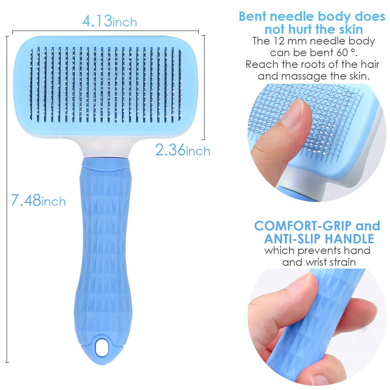 [Australia] - TIMINGILA Self Cleaning Slicker Brush for Dogs and Cats,Pet Grooming Tool,Removes Undercoat,Shedding Mats and Tangled Hair,Dander,Dirt, Massages Particle,Improves Circulation Blue 