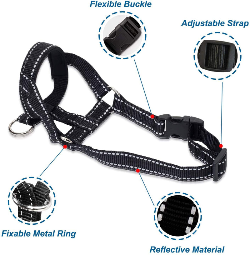 ILEPARK Dog Halter with Reflective Strap, Halter Collar for Dogs, Adjustable and Easy to Control. (S,Black) S Black - PawsPlanet Australia