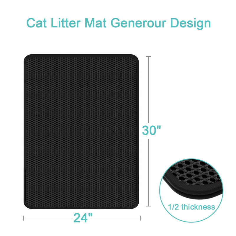 [Australia] - CLEEBOURG Cat Litter Mat, Kitty Litter Box Trapping Mat 30" X 24", Honeycomb Washable Design Urine Waterproof, Scatter Control Carpet with Handle 