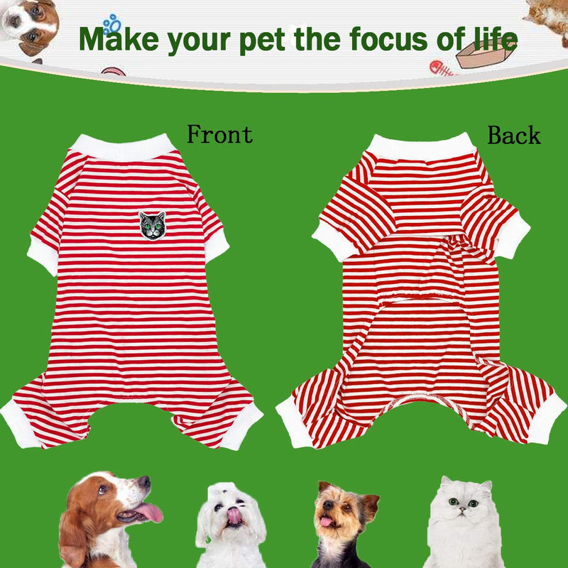 Dogs Pajamas Striped Shirt Pet Jumpsuit Bodysuit Soft Cotton Clothes Cats Lovely Clothing Puppy Red Jumpsuits Outfit Pants for Dogs Boy Girl Small Medium Onesies Apparel PJS (X-Small, Jumpsuit) X-Small - PawsPlanet Australia