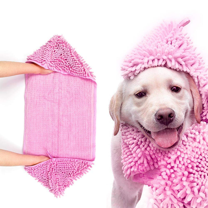 [Australia] - ColorYLife Dog Towel - Microfiber Super Shammy with Hand Pockets, Ultra Absorbent Quick Dry Pet Bath Towels for Small, Medium, Large Dogs and Cats Medium, 24'' x 14'' Pink 