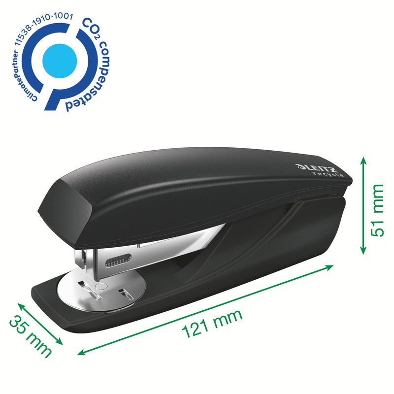 Leitz NeXXt recycling stapler, for 25 sheets, pocket size, with mini staple remover, including 200 staples, made of steel and recycled plastic, climate neutral, Recycle series, black, 56060095 - PawsPlanet Australia