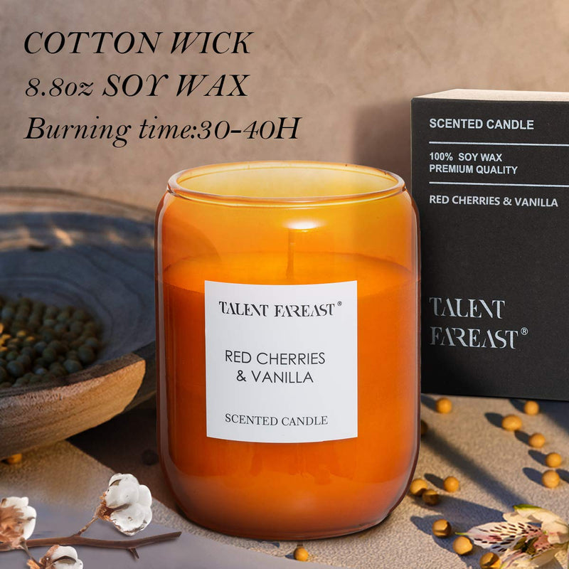 TALENT FAREAST Relaxing Candle Red Cherry & Vanilla Scented for Home 8.8 OZ Aromatherapy Candles 35 Hour Long Lasting Natural Soy Wax Premium Fragrance Luxury Gift Glass Candle Red Cherry+Vanilla 8.8oz / box - PawsPlanet Australia