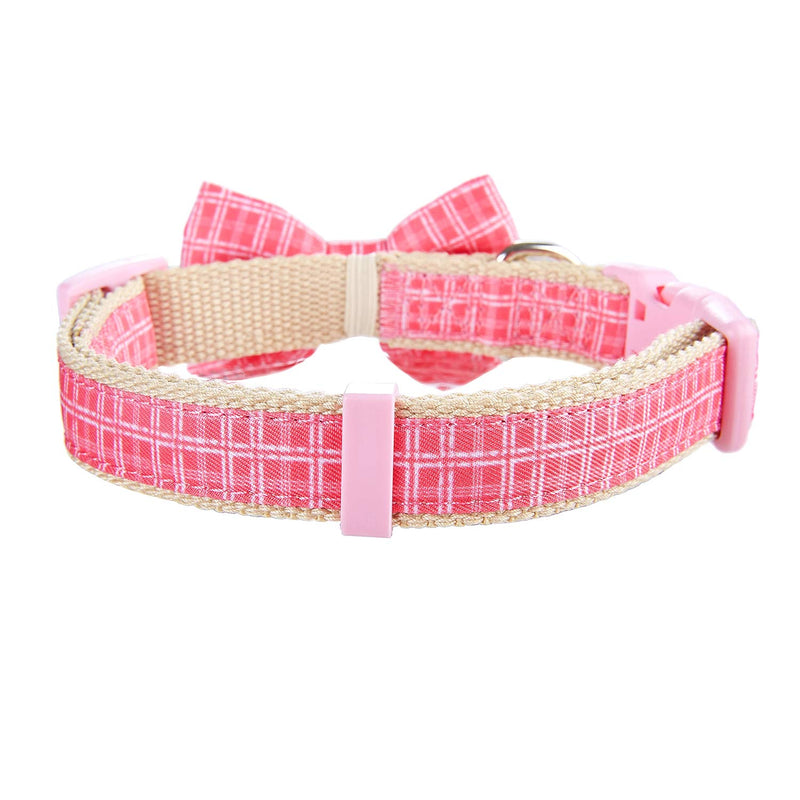 YUDOTE Natural Cotton Dog Collar Soft Lightweight with Plaid Ribbon and Removeable Bow-tie for Small Dogs Neck 25-38cm,Rose Pink S: for 25-38cm Neck, 1.5cm Width Rose Pink - PawsPlanet Australia