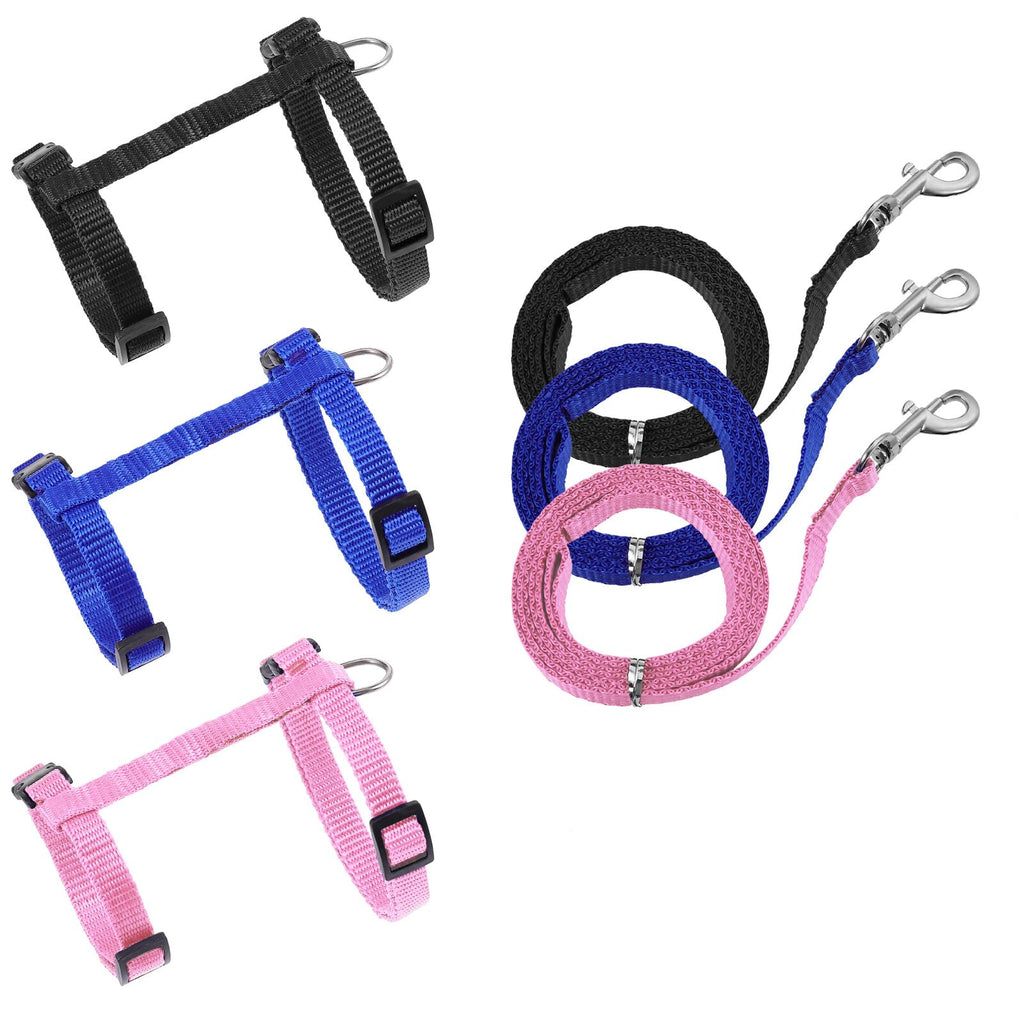metagio Pack of 3 Rabbit Harnesses with Lead, Adjustable Rabbit Harness, Nylon Rabbit Harness for Small Animals, Adjustable Soft Breathable Walking Harness Set (Blue, Pink, Black) - PawsPlanet Australia