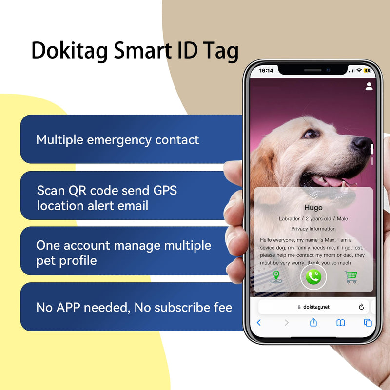 Dokitag QR Code Pet ID Tag,QR Code Dog Tag，Dog ID Tag, Modifiable Free Pet Online Profile, Multiple Emergency Contact, Scannable QR Code Dog Tag, Lightweight Zinc Alloy Dog Tag (ESA, Small) Esa - PawsPlanet Australia