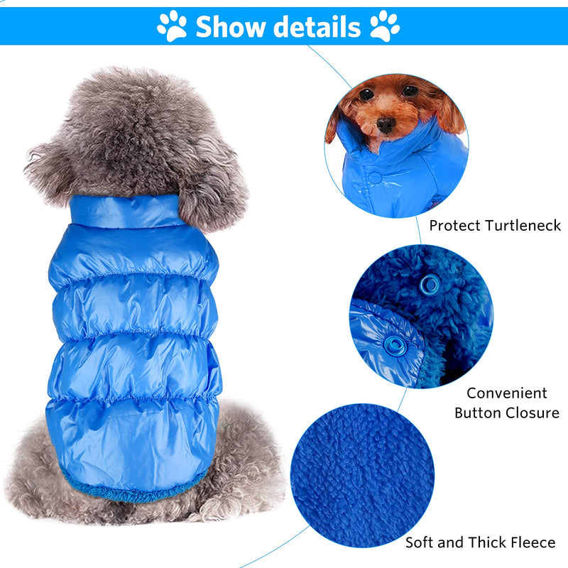 Small Dog Winter Coat Puppy Jacket, Fleece Lining Warm Dog Vest Windproof Cold Weather Pet Clothes for Chihuahua Teddy Poodles Blue M (4-6lbs) - PawsPlanet Australia