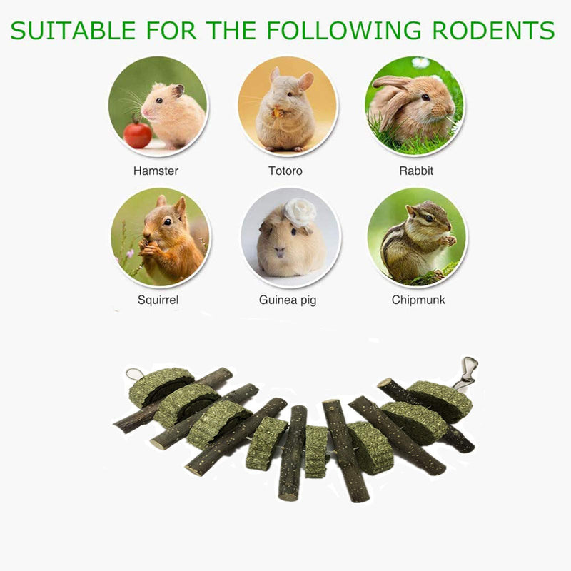 YUEMING Rabbit Chew Toys, Bunny Hamster Chew Toys with Organic Apple Wood Molar Sticks Natural Grass Cake, Teeth Grinding Toy for Parrot Chinchillas Guinea Pig Gerbils Rats Chewing Playing - PawsPlanet Australia