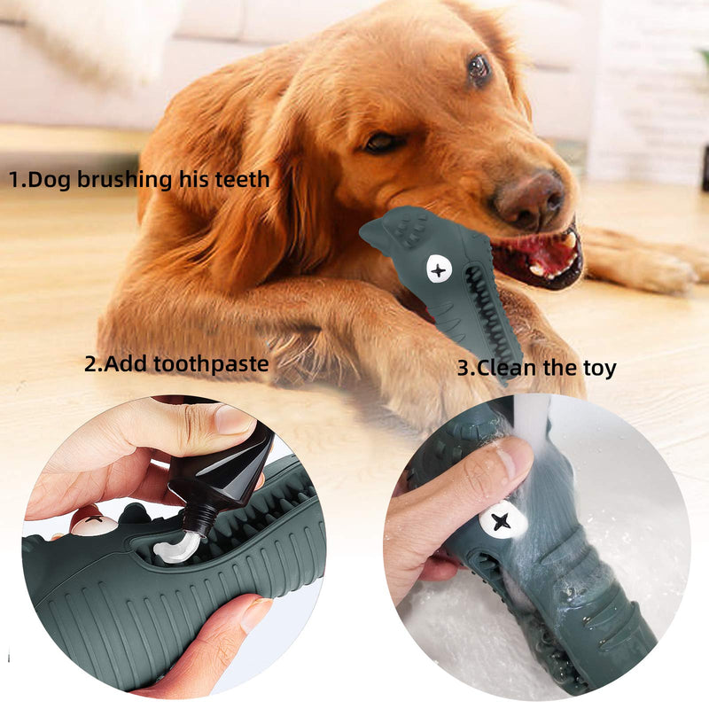 Dog Squeaky Toys for Aggressive Chewers, Tough Dog Chew Toy Large Breed Extra Durable Dog Toys for Medium Large Dogs, Natural Rubber Indestructible Wolf Dog Toys for Puppy Teeth Cleaning Grey - PawsPlanet Australia