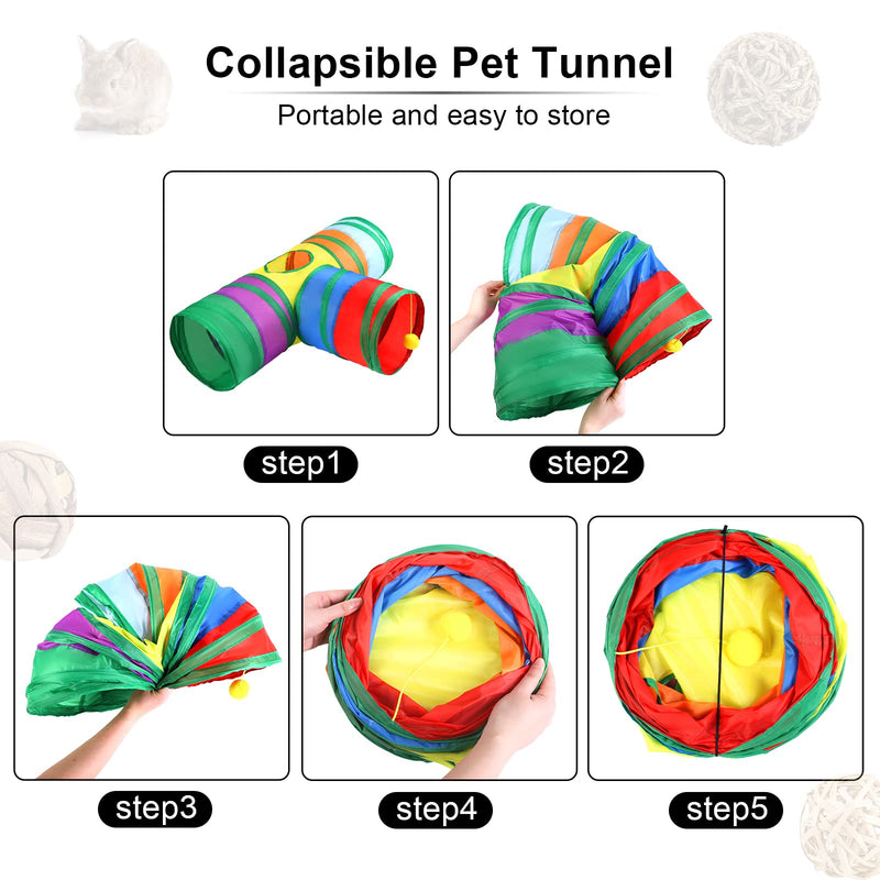 Tiibot 4 Packs Collapsible Rabbit Toys 3 Way Bunny Tunnel Chew Toys Large Bunny Hideout Tunnel Small Animal Activity Tunnel Toys for Rabbits Pig Ferret Guinea Rainbow - PawsPlanet Australia