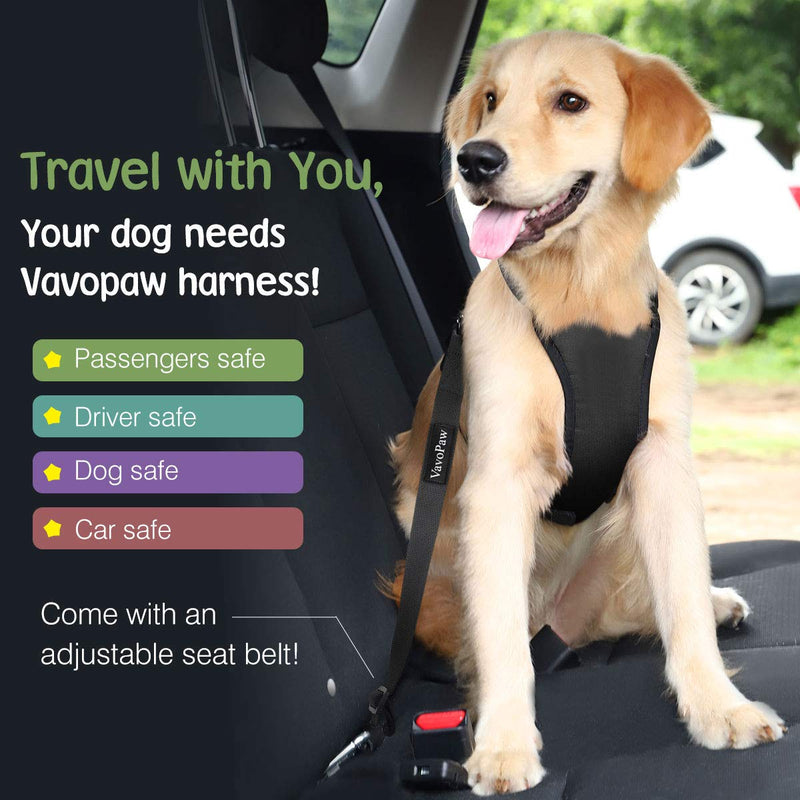 VavoPaw Dog Vehicle Safety Vest Harness, Adjustable Soft Padded Mesh Car Seat Belt Leash Harness with Travel Strap and Carabiner for Most Cars Small Black - PawsPlanet Australia