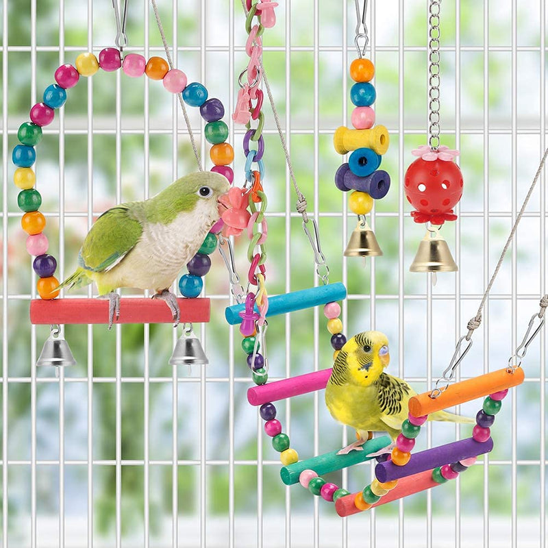 Bird Parakeet Toys Parakeet Toys Swing Hanging Standing Chewing Toy Hammock Climbing Ladder Bird Cage Colorful Toys Suitable for Budgerigar, Parakeet, Conure, Cockatiel, Mynah, Love Birds, Finches - PawsPlanet Australia