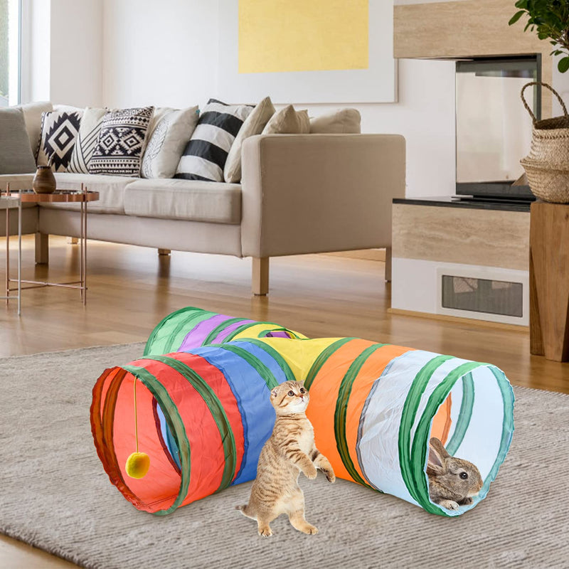 WXJ13 Bunny Tunnels Cat Tube Collapsible 3 Way Rabbit Tunnels for Indoor Bunnies Bunny Hideout Small Animal Tunnel Tubes Hideout Extra Hideaway Toys Rabbits Bunny Guinea Pigs Kitty Colorful - PawsPlanet Australia