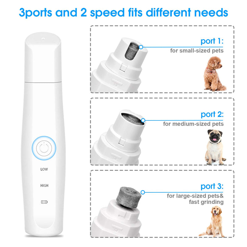 [Australia] - DHAWS Dog Nail Grinder, 2-Speed Rechargeable Painless Electric Pet Paw Trimmer Clipper for All Dogs and Cats 
