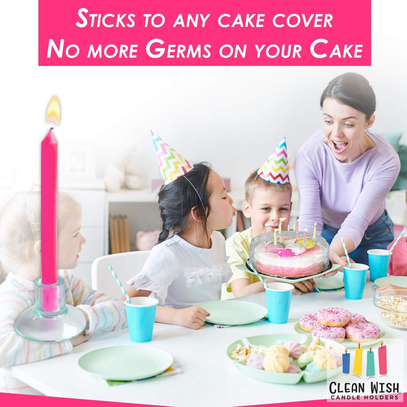 Clean Wish Candle Holders - Birthday Suction Cup Candle Holders - Easily Stick to Any Cake Cover, Washable and Reusable 16 Holders & Adapters Pack of 16 - PawsPlanet Australia