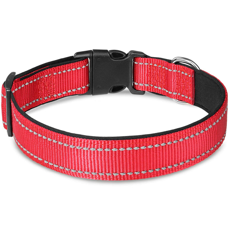 Joytale Reflective Dog Collar,Padded Breathable Soft Neoprene Nylon Pet Collar Adjustable for Medium Dogs,M,Red M (35-50cm) Red - PawsPlanet Australia