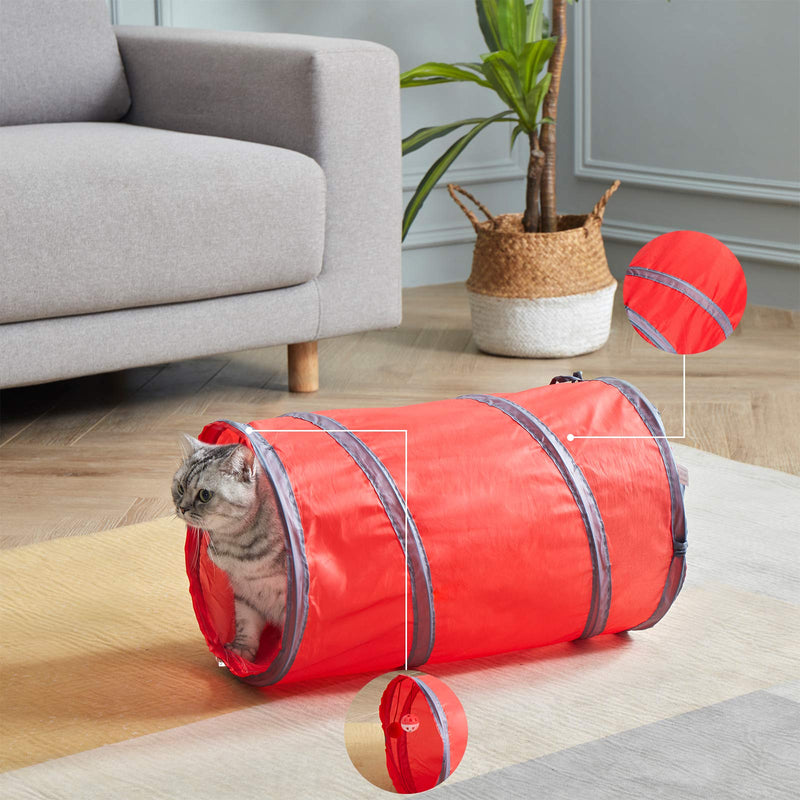 SunStyle Home Cat Tunnels for Indoor Cats 2/3 Way Play Toy Kitty Tunnel Peek Hole Toy with Ball for Cat Tube Fun for Rabbits Kittens and Dogs 2 Way 2pcs（Red and Grey） - PawsPlanet Australia