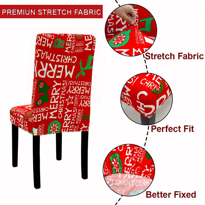 JQinHome 4 Pcs Christmas Chair Cover Dining Chair Slipcover,High Stretch Removable Washable Chair Seat Protector Cover for Christmas Theme Decoration- Dining Room Seat Cover (Christmas Vermilion) Pack of 4 Christmas Vermilion - PawsPlanet Australia