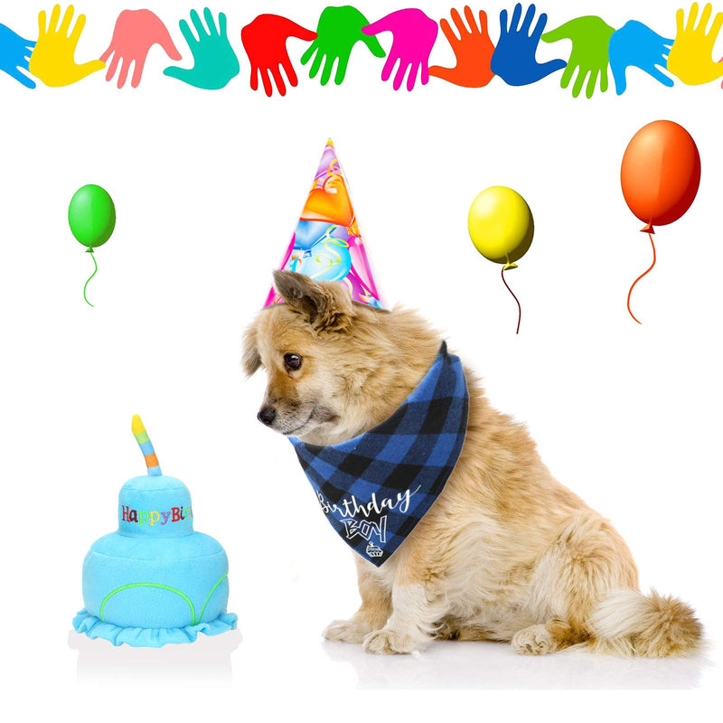 [Australia] - Dog Birthday Boy Bandana Hat Scarfs Flag and Birthday Cake Squeaky Dog Toy with Soft Stuffing Party Supplies for Big Medium Large Dogs 