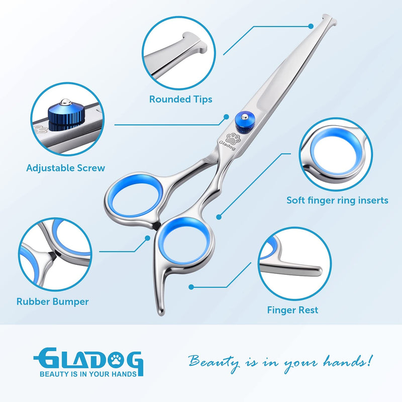 GLADOG Professional Grooming Scissors for Dogs with Safety Round Tips, 4 in 1 Dog Grooming Scissors Set, Sharp and Durable Pet Grooming Shears for Dogs and Cats - PawsPlanet Australia