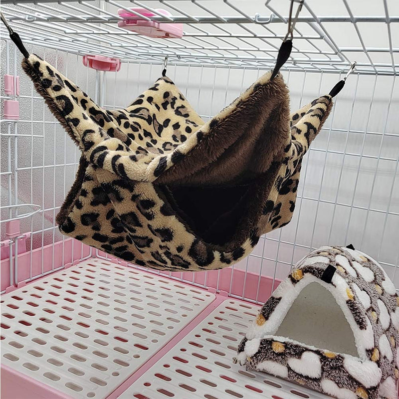 [Australia] - SEIS 2 Layers Small Animal Hammock Leopard Design Sugar Glider Bed Hanging Cage Rat Nest for Hamster Guinea Pig Chinchillas Hedgehog Gerbil Squirrel Birds Parrot Black 