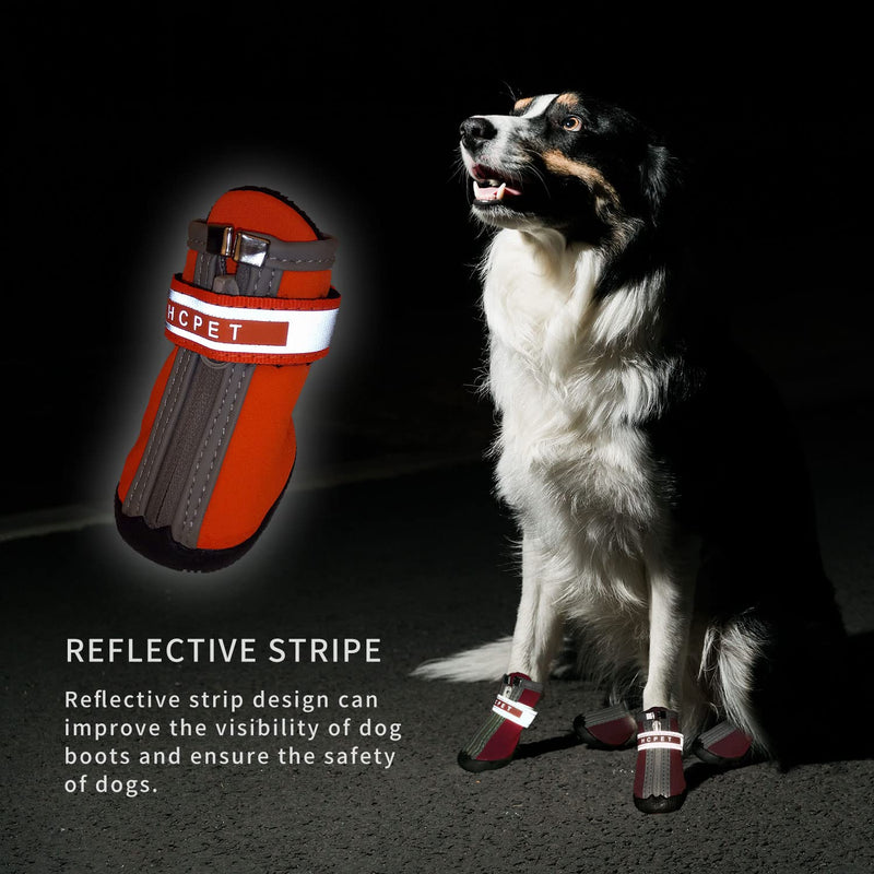 SunteeLong Dog Boots Adjustable Dog Shoes Durable Waterproof Non-Slip Pet Dog Boots with Reflective Strips Outdoor Dog Shoes for Small Medium Large Dogs 4Pcs Size 2 Red - PawsPlanet Australia