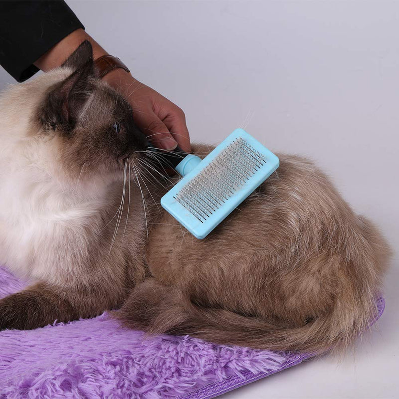 [Australia] - HATELI Pet Self Cleaning Slicker Brush for Cat & Dog Grooming Brushes for Shedding，Automatic Deshedding Tool for Shedding Long and Short Fur Blue 