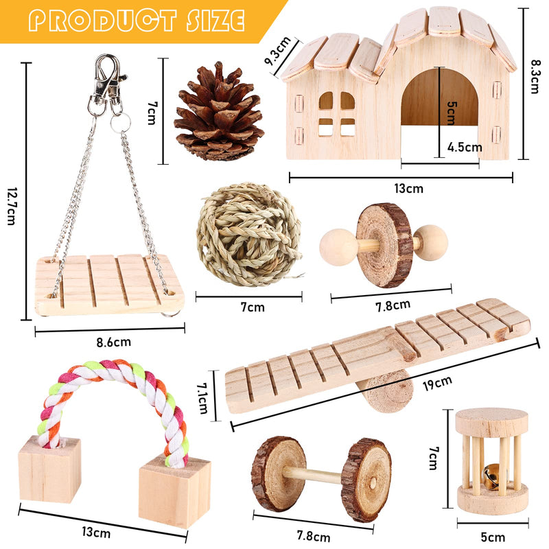 Hamster Chew Toys, Pack of 9 Hamster Toys Natural Pine Wood, Small Animals Chew Toys, Molar Toys Wooden Exercise Bell Roll Toy Accessories for Guinea Pigs Chinchillas Gerbils - PawsPlanet Australia
