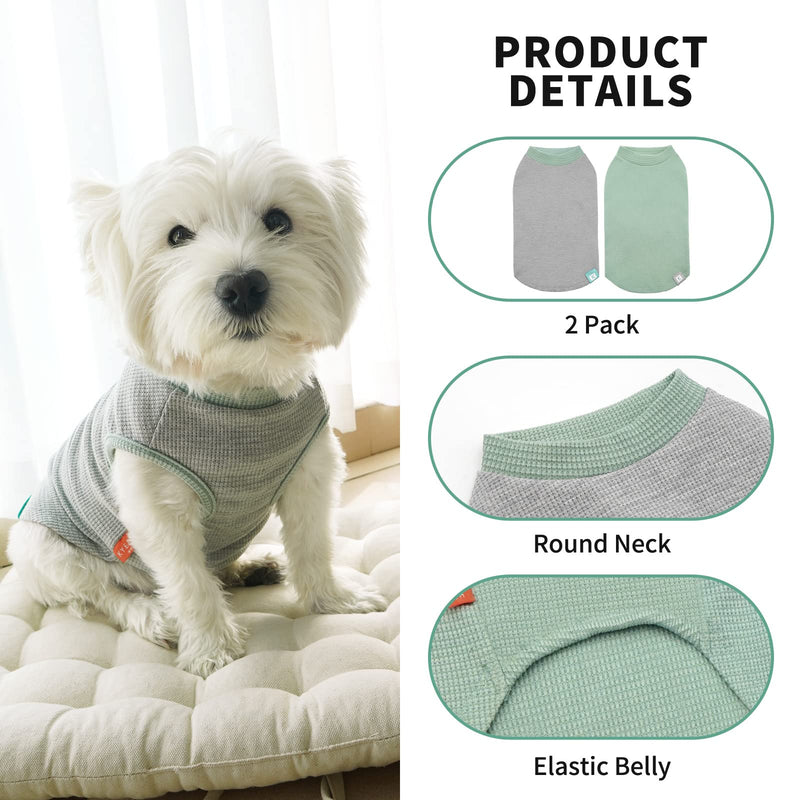 KYEESE 2Pack Dog Shirts Waffle for Small Dogs Soft Stretchy Dog T-Shirts Lightweight Dog Tank Top Sleeveless Dog Vest Breathable Cat Shirt, Medium, Green+Grey M-Chest(16") 2Pack(Green+Grey) - PawsPlanet Australia