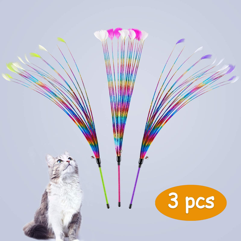 [Australia] - ZooZoo Cat Toy 20" Interactive Feather Jingling Bell Teaser Wand 3-Pack, Flexible Multi-Wire Pet Stimulate Active Play Motion Sound Attention Health Happy Kitten Exercise Fun Hunter Instinct Entertain 