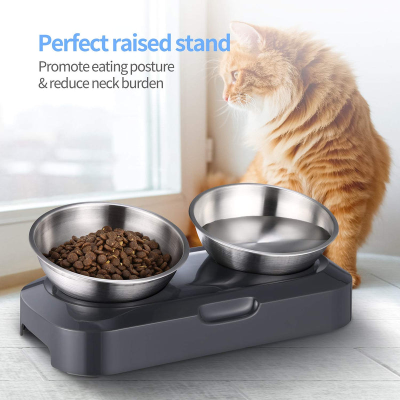 [Australia] - Vekonn Elevated Cat Bowl, Cat and Small Dog Food Bowl Stand, 2 Stainless Steel Cat Food Bowls, Non Slip No Spill, Healthy Eating Posture and Ergonomics for Pets 