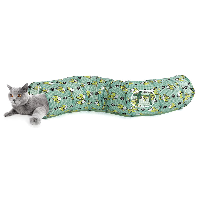 LUCKITTY Cat Kitten Tunnel Tube Toy with Plush Ball-Portable Tattaff Material Waterproof Durable Washable-Interesting Geometric Pattern Collapsible S-Shape Banana - PawsPlanet Australia