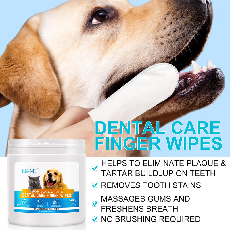 Teeth Cleaning Finger Wipes for Dogs, 50Pcs Dog Dental Care Wipes for Cats & Dogs, Pet Oral Cleansing Presoaked Teeth Wipes - No Brushing Fingers Wet Wipes for Freshen Breath, Reduce Plaque & Tartar - PawsPlanet Australia