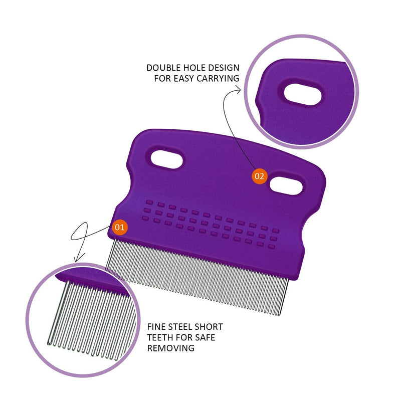 2 Pieces Flea Tear Stain Remover Comb Pet Dogs Cats Grooming Tool Stainless Steel Safe Metal Tooth Removal Combs, Clean Lice/Tangles/Knots/Crust/Dirt (Purple) - PawsPlanet Australia