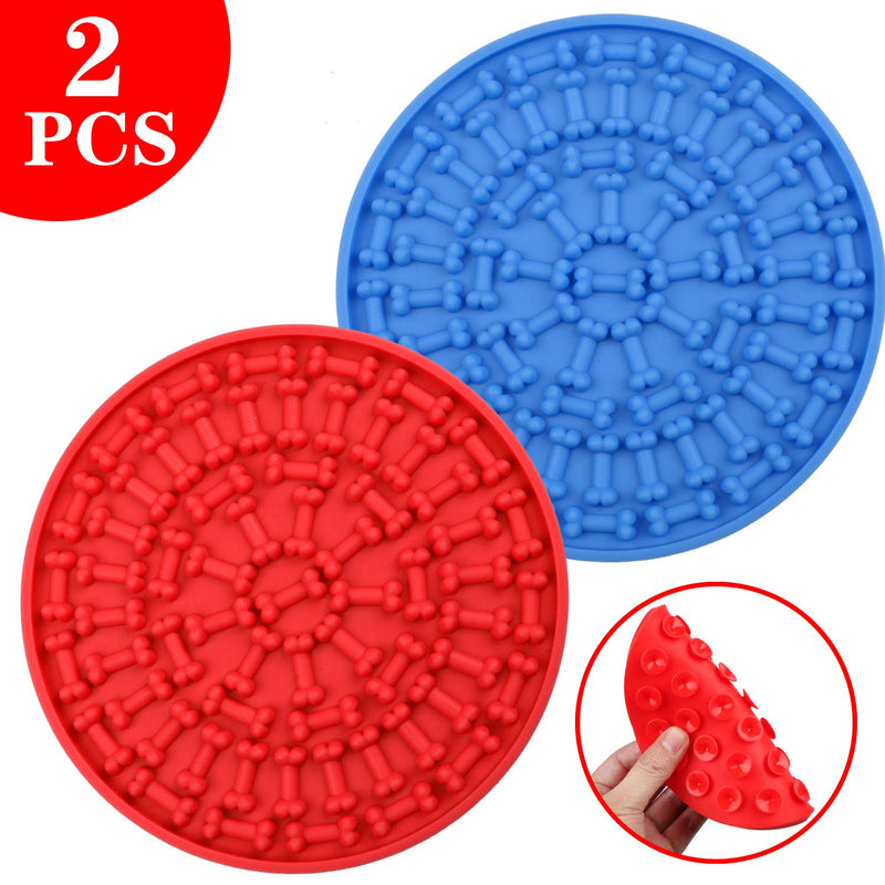 Reastar Dog Washing Distraction Device 2pcs Dog Lick Mat Dog Lick Pad Dog Bath Lick Mat with Suction Slow Feeder - for Easy and Fun Shower Pet Bathing Grooming (Blue&Red) - PawsPlanet Australia