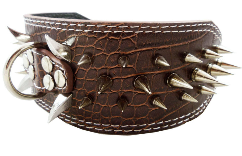 [Australia] - Dogs Kingdom Faux Croc Leather Spiked Dog Collar 3" Wide, 40 Large Spikes Pet Supplies L Brown 